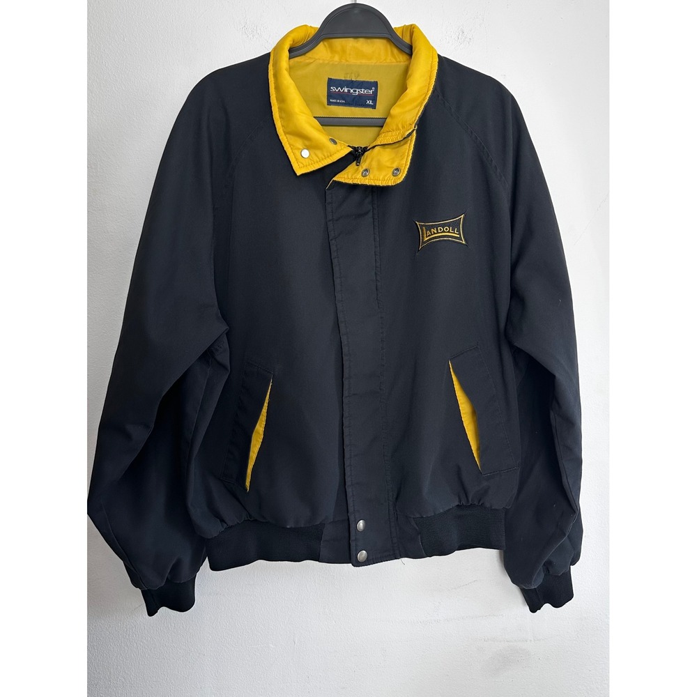 Swingster Vintage 80s 90s Landoll Bomber Jacket XL Black Yellow Made in USA